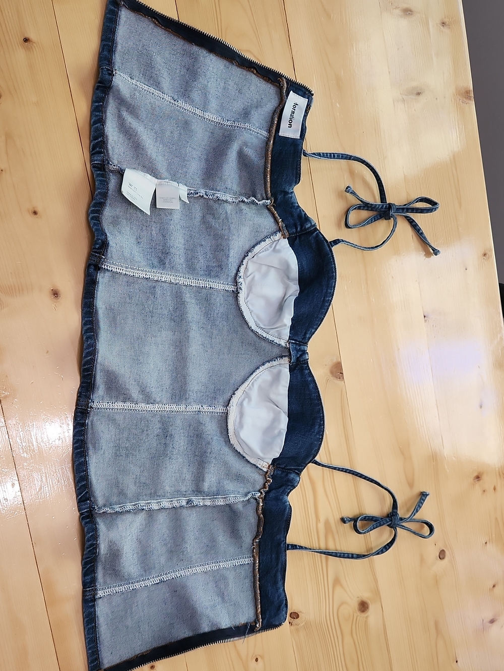 Reformation Chiara Denim Bustier Corset Tie Shoulder Top Size 2 - Picture 6 of 16